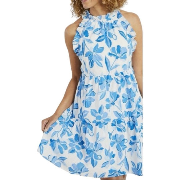 Clover and Sloan blue and white floral dress size medium - Picture 1 of 16